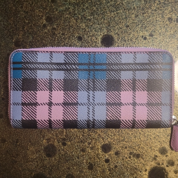 Coach Accordion Zip Wild Plaid Print Wallet Coated Canvas F23455 - Picture 13 of 16